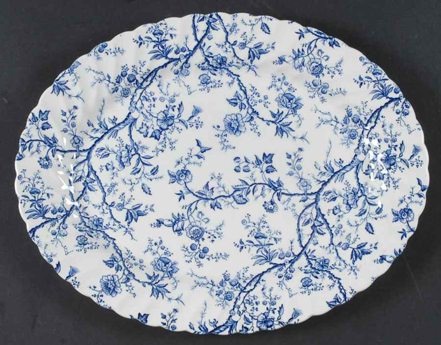 Old Bradbury Blue (White Background) 12" Oval Serving Platter by Johnson Brothers-1