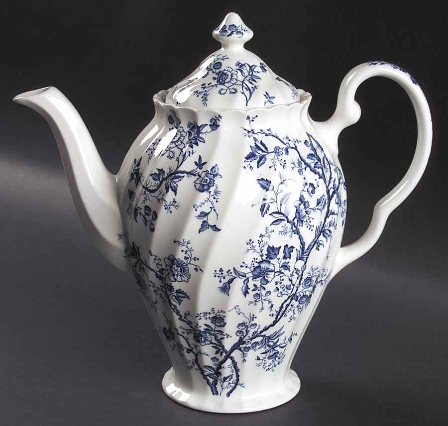 Old Bradbury Blue (White Background) Coffee Pot & Lid by Johnson Brothers-1
