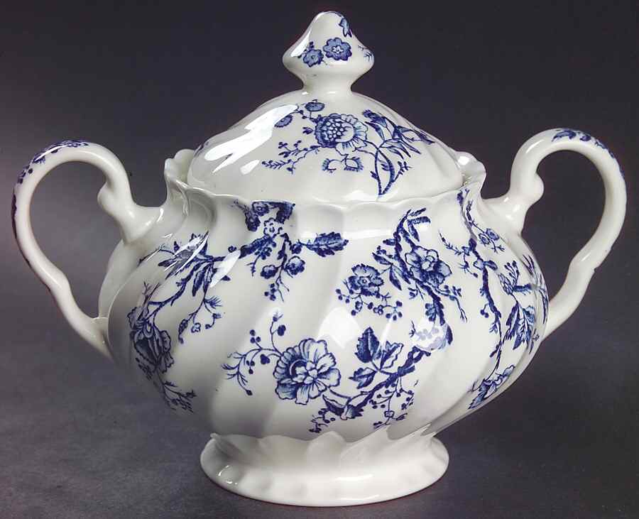 Old Bradbury Blue (White Background) Sugar Bowl & Lid by Johnson Brothers-1