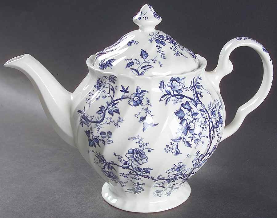 Old Bradbury Blue (White Background) Teapot & Lid by Johnson Brothers-1