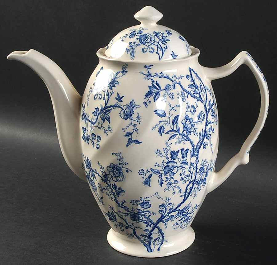 Old Bradbury Blue (Cream Background) Coffee Pot & Lid by Johnson Brothers-1
