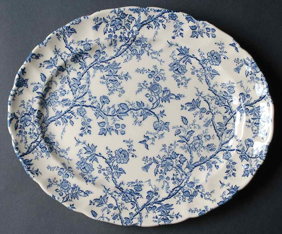 Old Bradbury Blue (Cream Background) 11" Oval Serving Platter by Johnson Brothers-1