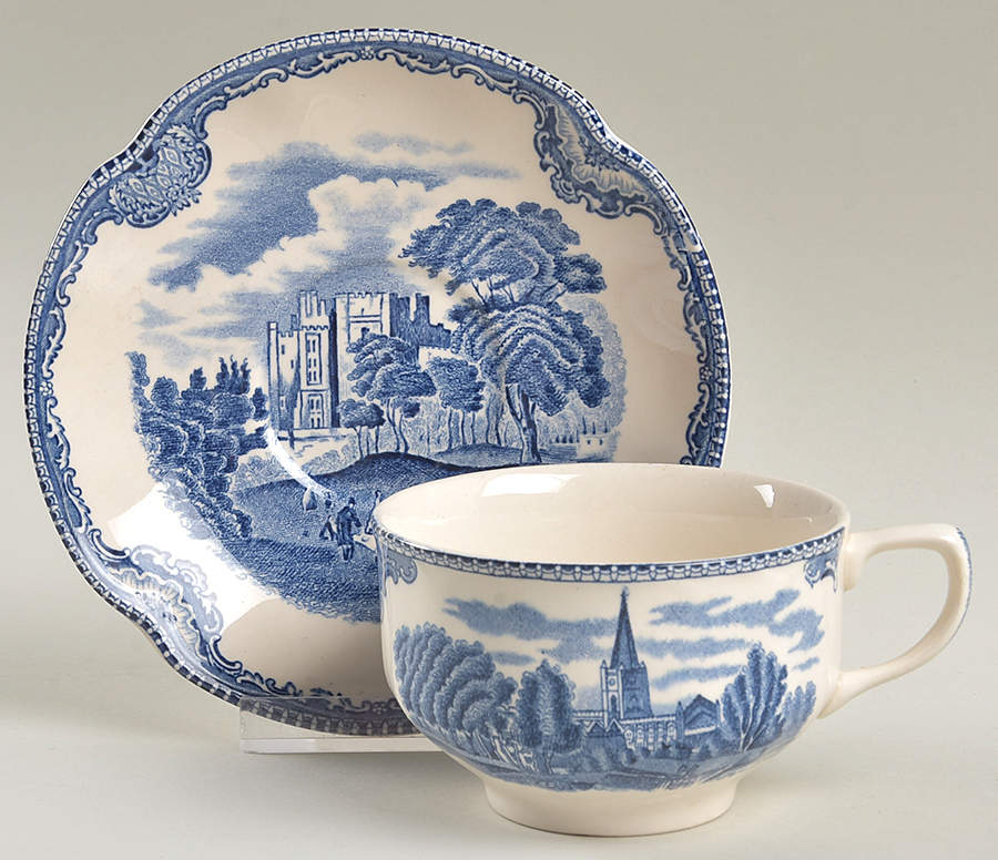 Old Britain Castles Blue (Made in England) Flat Cup & Saucer Set by Johnson Brothers-1