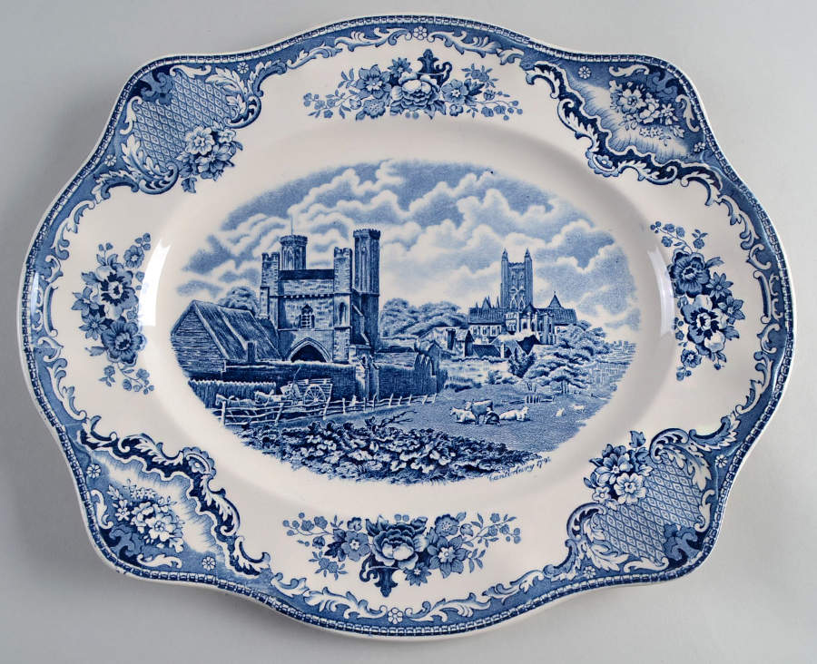 Old Britain Castles Blue (Made in England) 13" Oval Serving Platter by Johnson Brothers-1