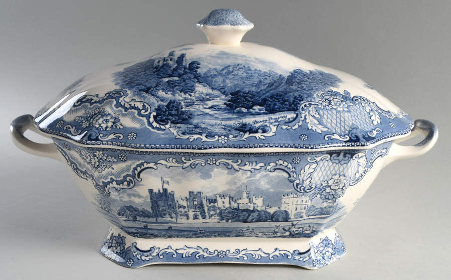 Old Britain Castles Blue (Made in England) Rectangular Tureen & Lid by Johnson Brothers-1