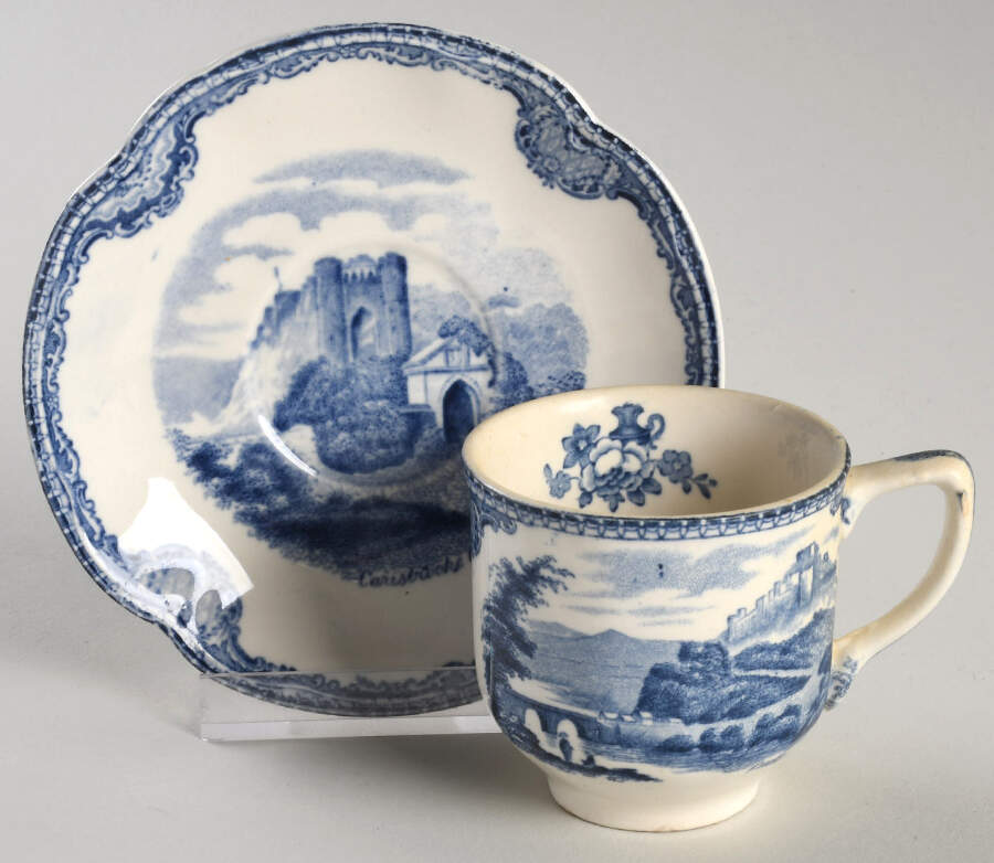 Old Britain Castles Blue (Made in England) Flat Demitasse Cup & Saucer Set by Johnson Brothers-1