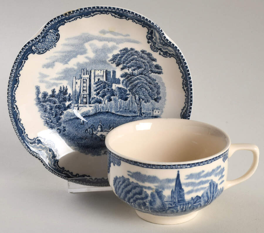 Old Britain Castles Blue (Made in England) Flat Cup & Saucer Set by Johnson Brothers-1