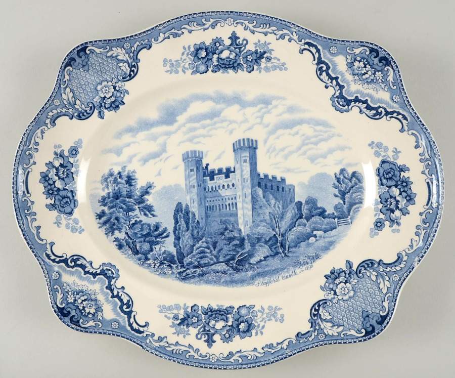 Old Britain Castles Blue (Made in England) 15" Oval Serving Platter by Johnson Brothers-1