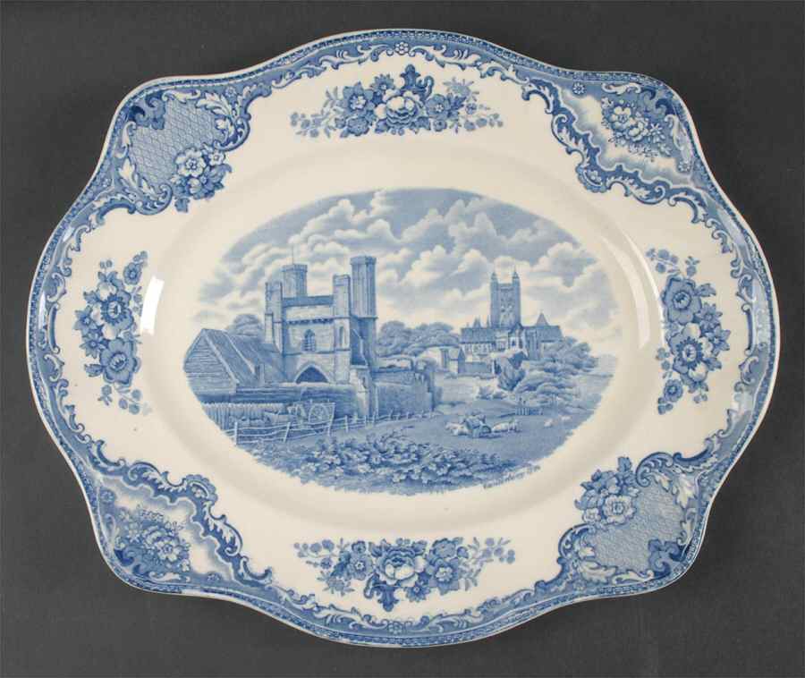 Old Britain Castles Blue (Made in England) 14" Oval Serving Platter by Johnson Brothers-1