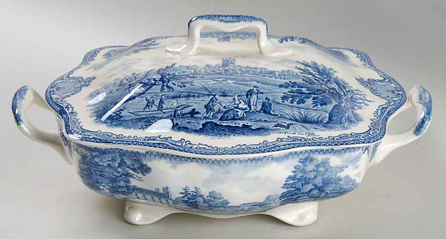 Old Britain Castles Blue (Made in England) Square Covered Vegetable by Johnson Brothers-1