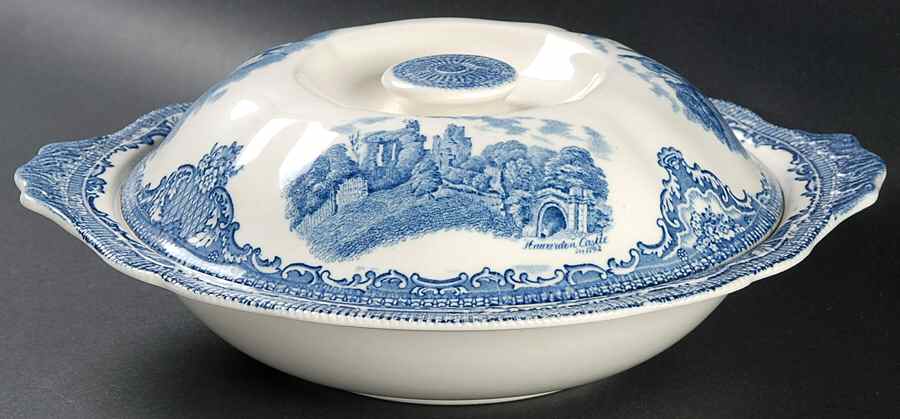 Old Britain Castles Blue (Made in England) Round Covered Vegetable by Johnson Brothers-1