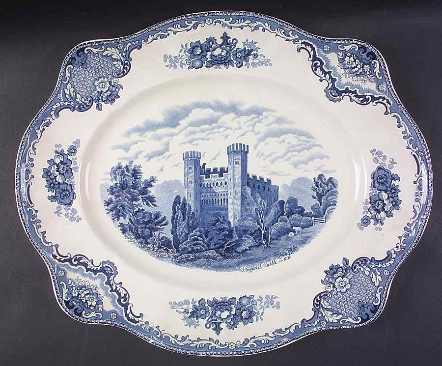 Old Britain Castles Blue (Made in England) 17" Oval Serving Platter by Johnson Brothers-1