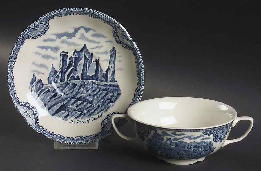 Old Britain Castles Blue (Made in England) Flat Cream Soup Bowl & Saucer Set by Johnson Brothers-1