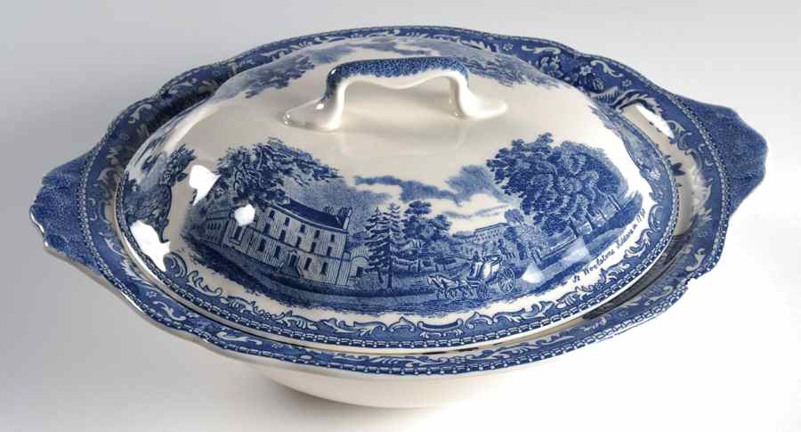 Old Britain Castles Blue (Made in England) Round Covered Vegetable by Johnson Brothers-1