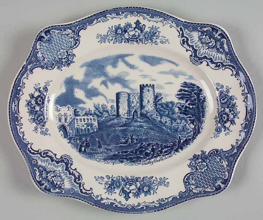 Old Britain Castles Blue (Made in England) 10" Oval Serving Platter by Johnson Brothers-1