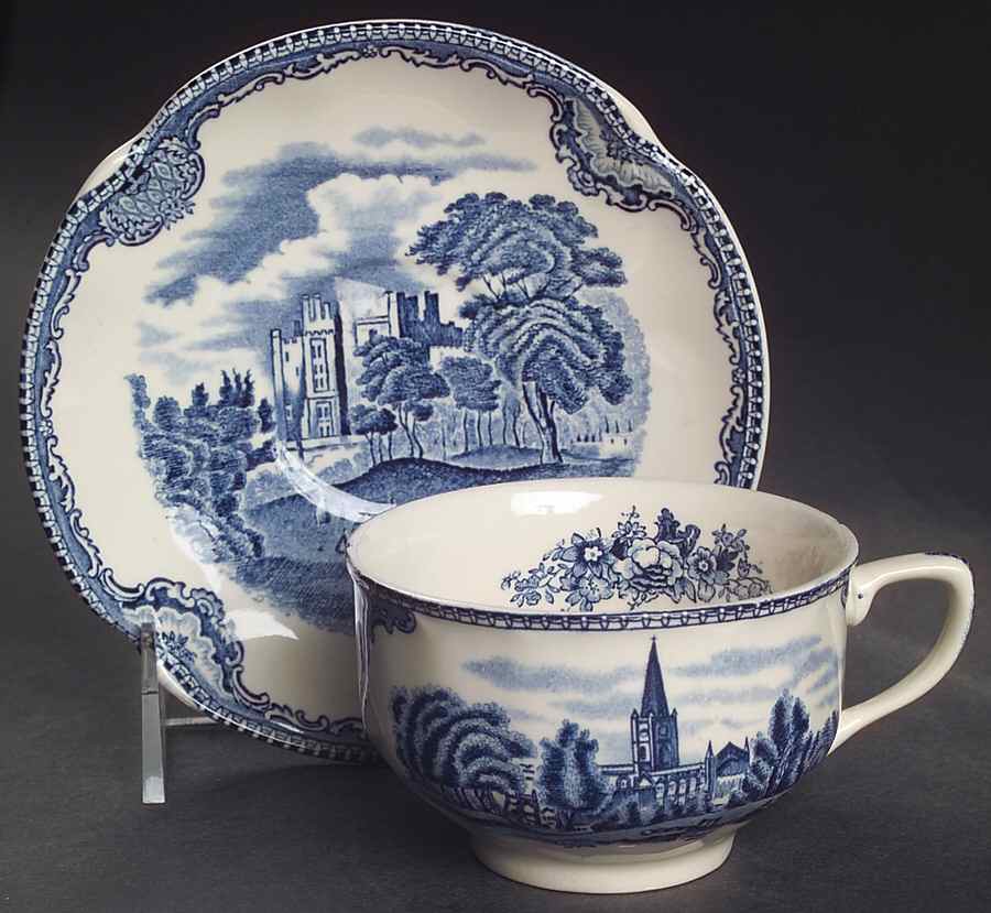 Old Britain Castles Blue (Made in England) Flat Cup & Saucer Set by Johnson Brothers-1
