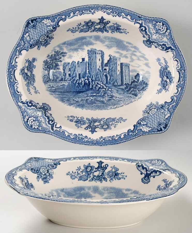 Old Britain Castles Blue (Made in England) 8" Oval Vegetable Bowl by Johnson Brothers-1