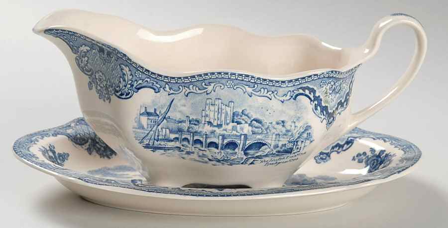 Old Britain Castles Blue (Made in England) Gravy Boat & Underplate/Relish by Johnson Brothers-1