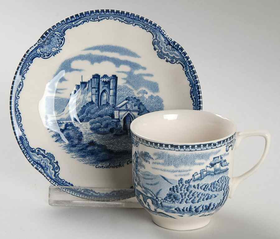 Old Britain Castles Blue (Made in England) Flat Demitasse Cup & Saucer Set by Johnson Brothers-1
