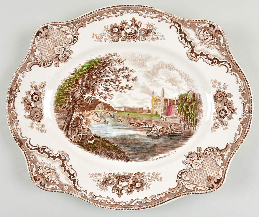 Old Britain Castles Brown Multicolor 12" Oval Serving Platter by Johnson Brothers-1