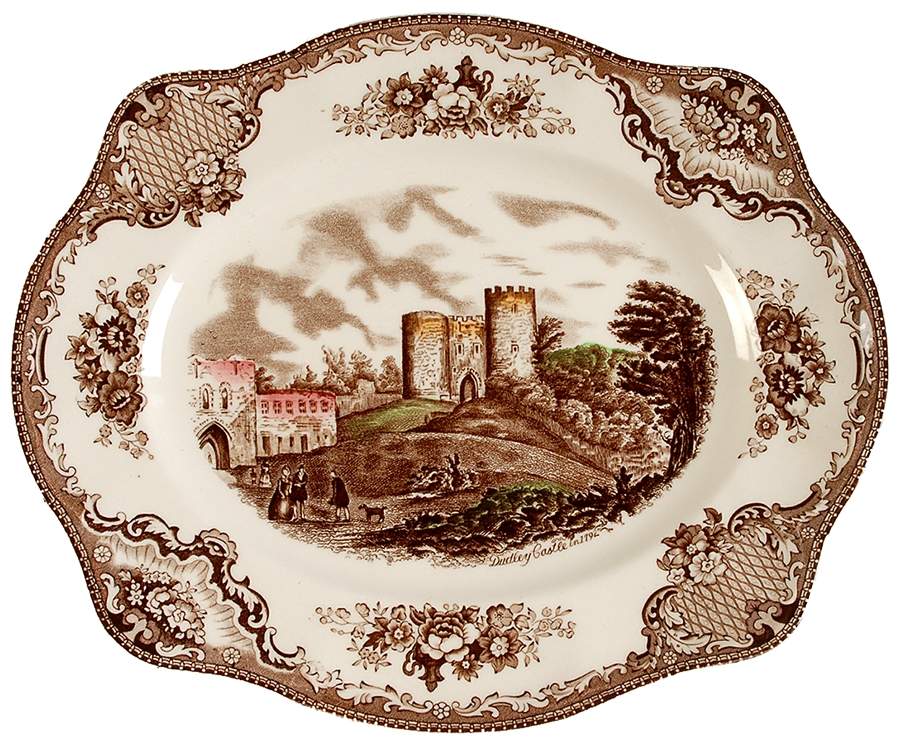 Old Britain Castles Brown Multicolor 10" Oval Serving Platter by Johnson Brothers-1