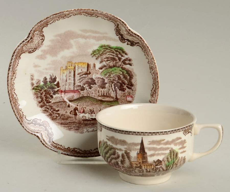 Old Britain Castles Brown Multicolor Flat Cup & Saucer Set by Johnson Brothers-1