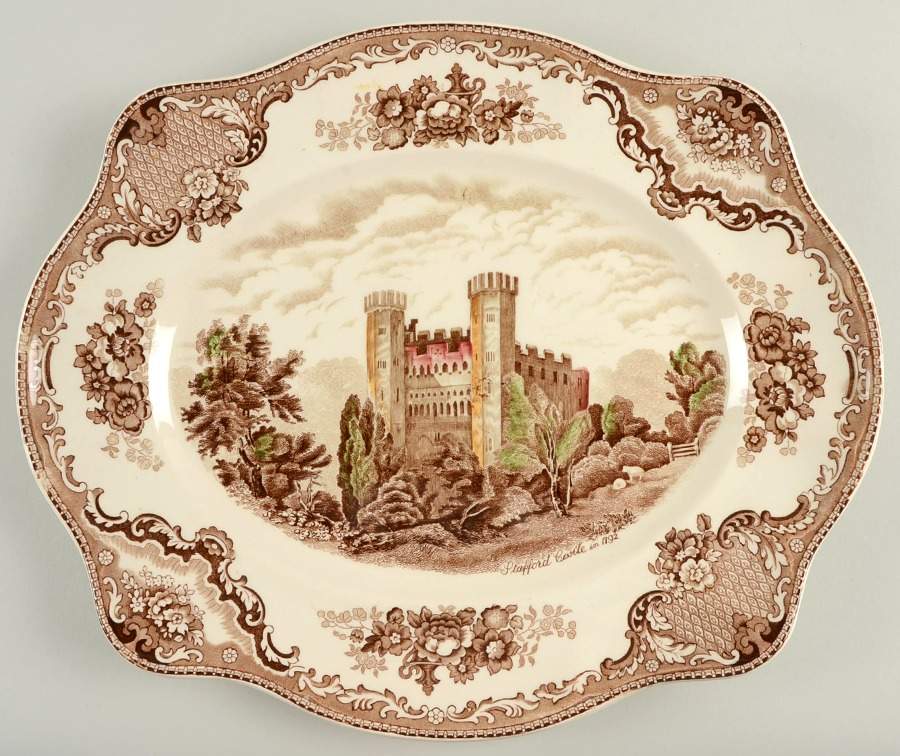 Old Britain Castles Brown Multicolor 15" Oval Serving Platter by Johnson Brothers-1
