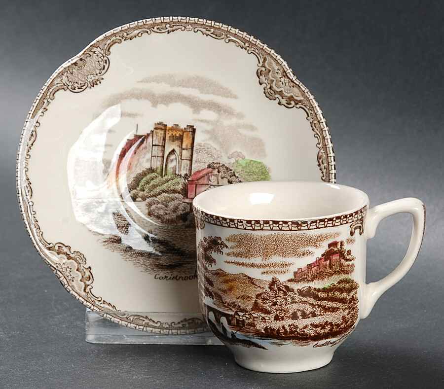 Old Britain Castles Brown Multicolor Flat Demitasse Cup & Saucer Set by Johnson Brothers-1
