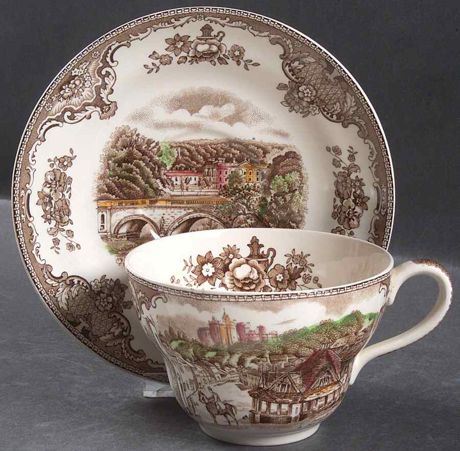 Old Britain Castles Brown Multicolor Joke Cup & Saucer Set by Johnson Brothers-1