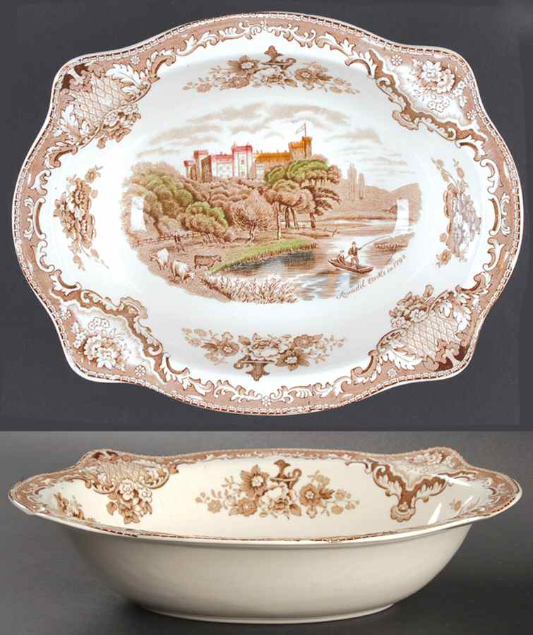 Old Britain Castles Brown Multicolor 9" Oval Vegetable Bowl by Johnson Brothers-1