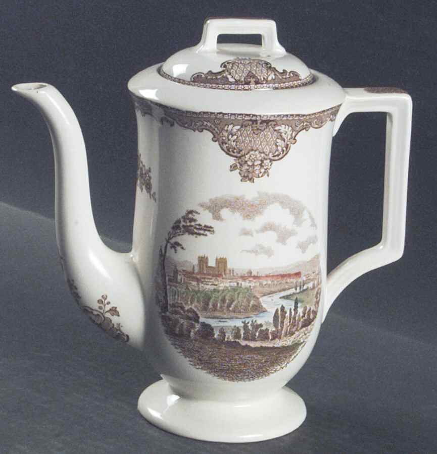 Old Britain Castles Brown Multicolor Coffee Pot & Lid by Johnson Brothers-1