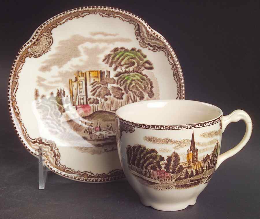 Old Britain Castles Brown Multicolor Flat Cup & Saucer Set by Johnson Brothers-1