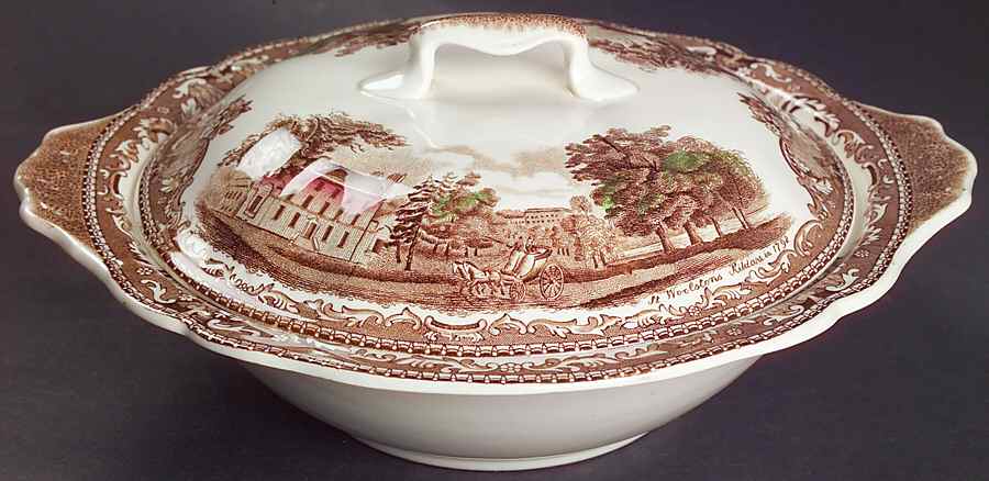 Old Britain Castles Brown Multicolor Round Covered Vegetable by Johnson Brothers-1