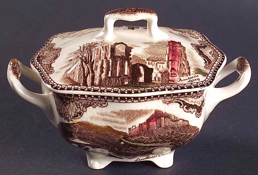 Old Britain Castles Brown Multicolor Mini Sugar Bowl & Lid by Johnson Brothers-1
