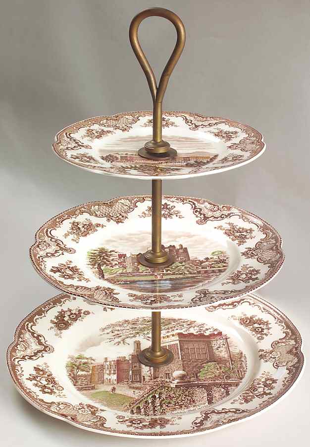 Old Britain Castles Brown Multicolor 3-Tiered Serving Tray (CH, DP, SP) by Johnson Brothers-1
