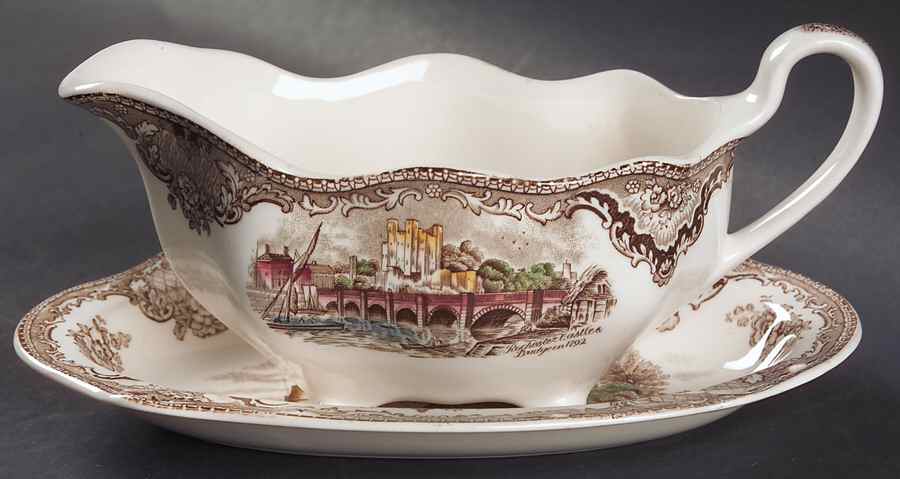 Old Britain Castles Brown Multicolor Gravy Boat & Underplate/Relish by Johnson Brothers-1