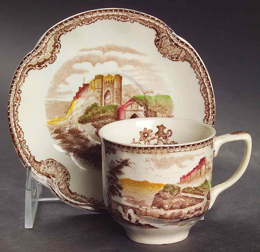 Old Britain Castles Brown Multicolor Flat Demitasse Cup & Saucer Set by Johnson Brothers-1