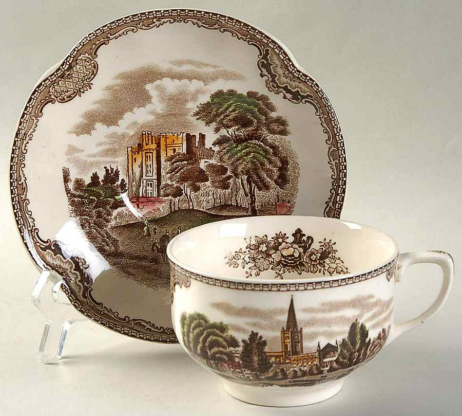 Old Britain Castles Brown Multicolor Flat Cup & Saucer Set by Johnson Brothers-1