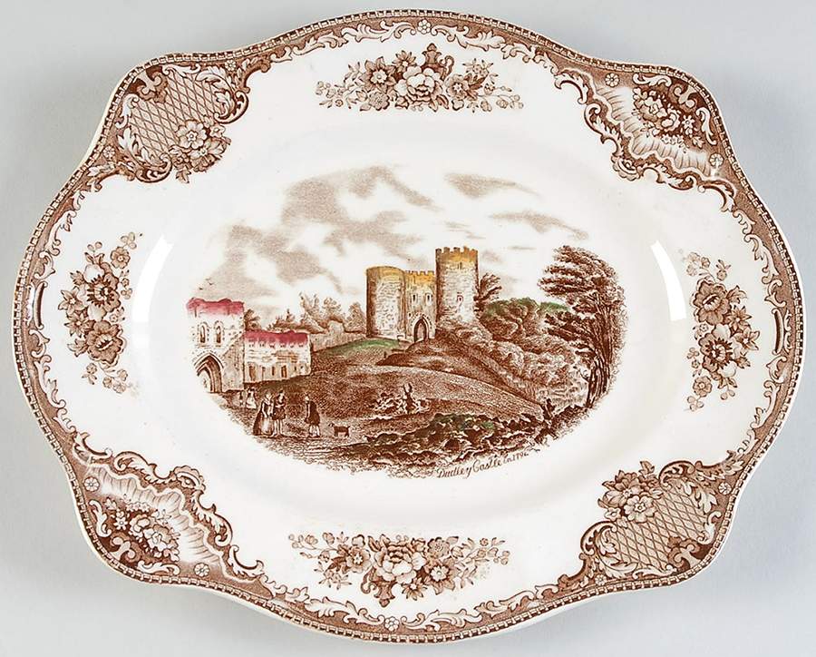 Old Britain Castles Brown Multicolor 11" Oval Serving Platter by Johnson Brothers-1