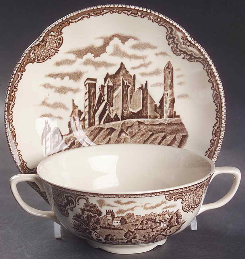 Old Britain Castles Brown Flat Cream Soup Bowl & Saucer Set by Johnson Brothers-1