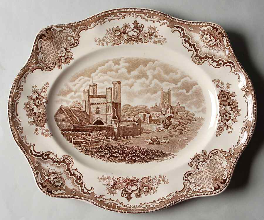 Old Britain Castles Brown 13" Oval Serving Platter by Johnson Brothers-1