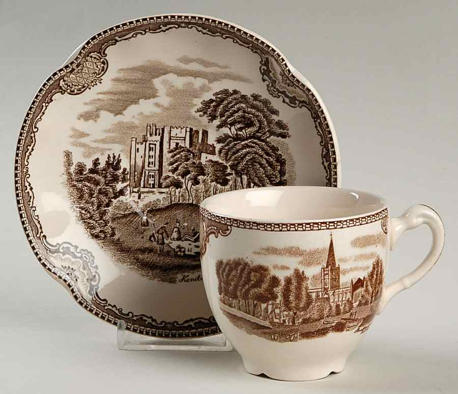 Old Britain Castles Brown Flat Cup & Saucer Set by Johnson Brothers-1