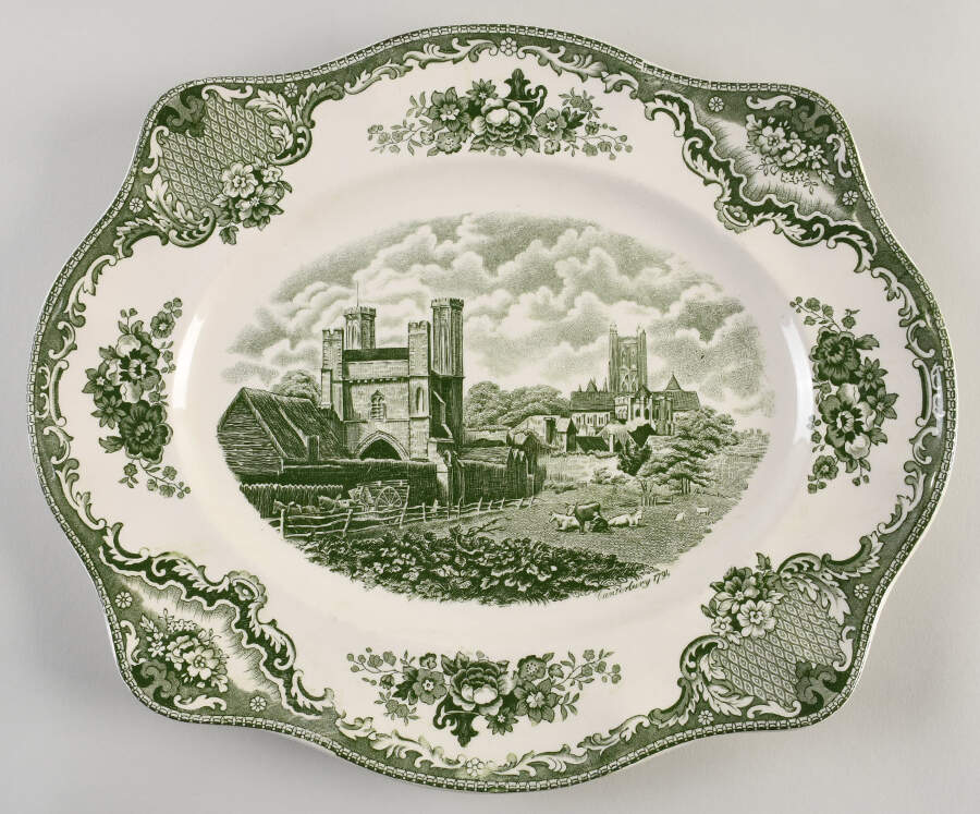 Old Britain Castles Green 13" Oval Serving Platter by Johnson Brothers-1