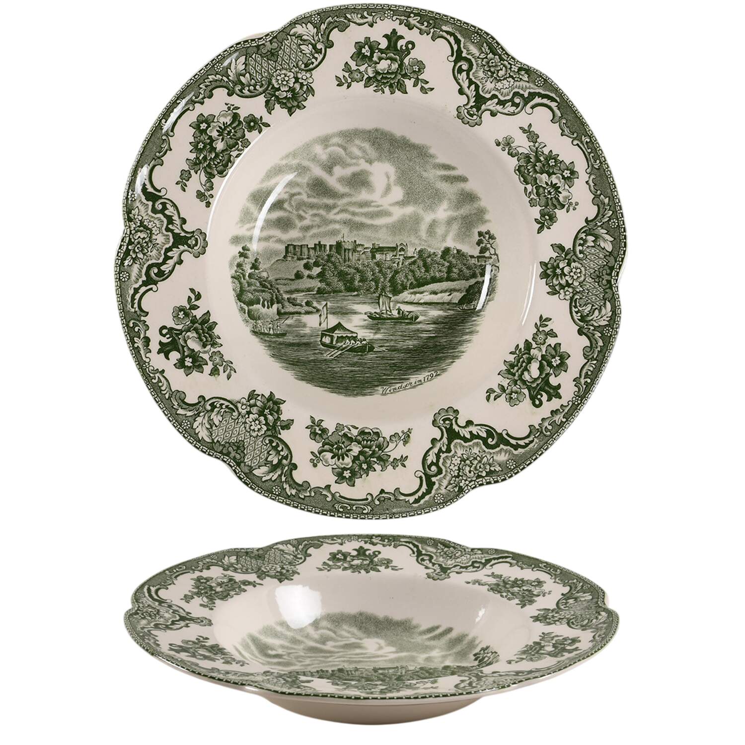 Old Britain Castles Green Rim Soup Bowl by Johnson Brothers-1