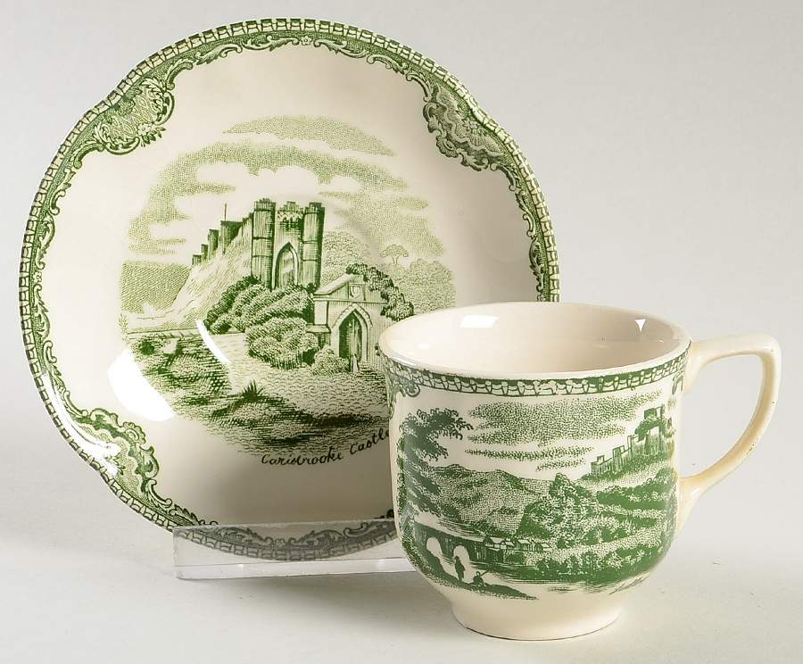Old Britain Castles Green Flat Demitasse Cup & Saucer Set by Johnson Brothers-1
