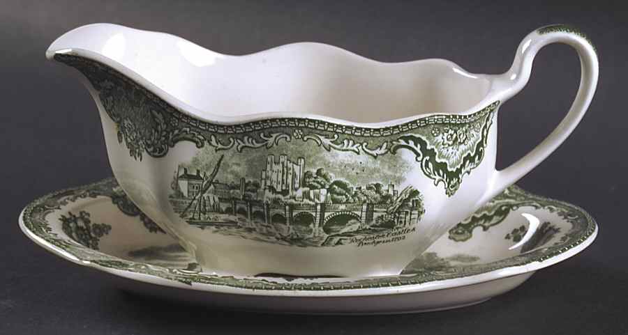 Old Britain Castles Green Gravy Boat & Underplate/Relish by Johnson Brothers-1