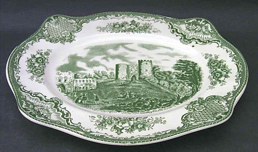 Old Britain Castles Green 10" Oval Serving Platter by Johnson Brothers-1