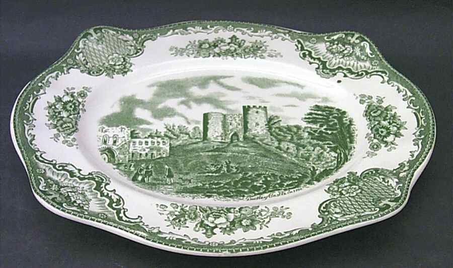 Old Britain Castles Green 11" Oval Serving Platter by Johnson Brothers-1