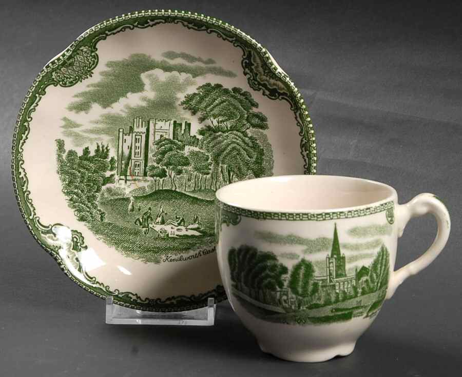 Old Britain Castles Green Flat Cup & Saucer Set by Johnson Brothers-1