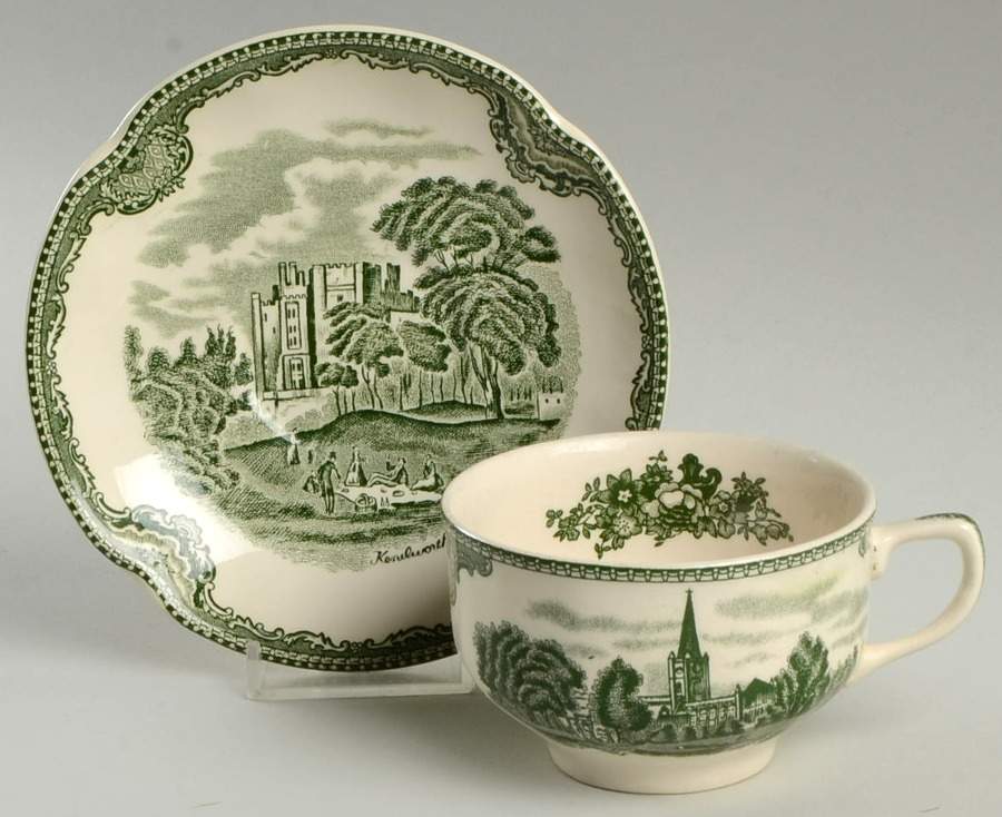 Old Britain Castles Green Flat Cup & Saucer Set by Johnson Brothers-1